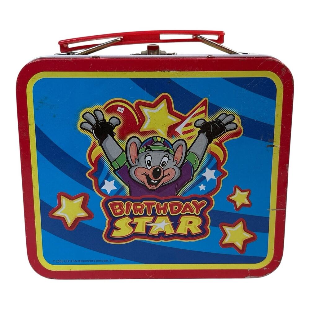 Vintage 2000s Chuck E Cheese Lunchbox "Birthday Star" Tin Metal Collectible Y2K